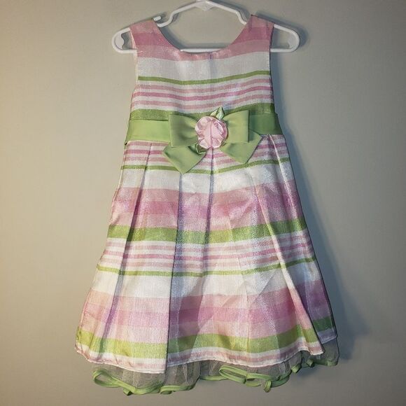 YOUNGLAND WHITE PINK GREEN STRIPE EASTER DRESS SIZE 3T - Picture 1 of 5